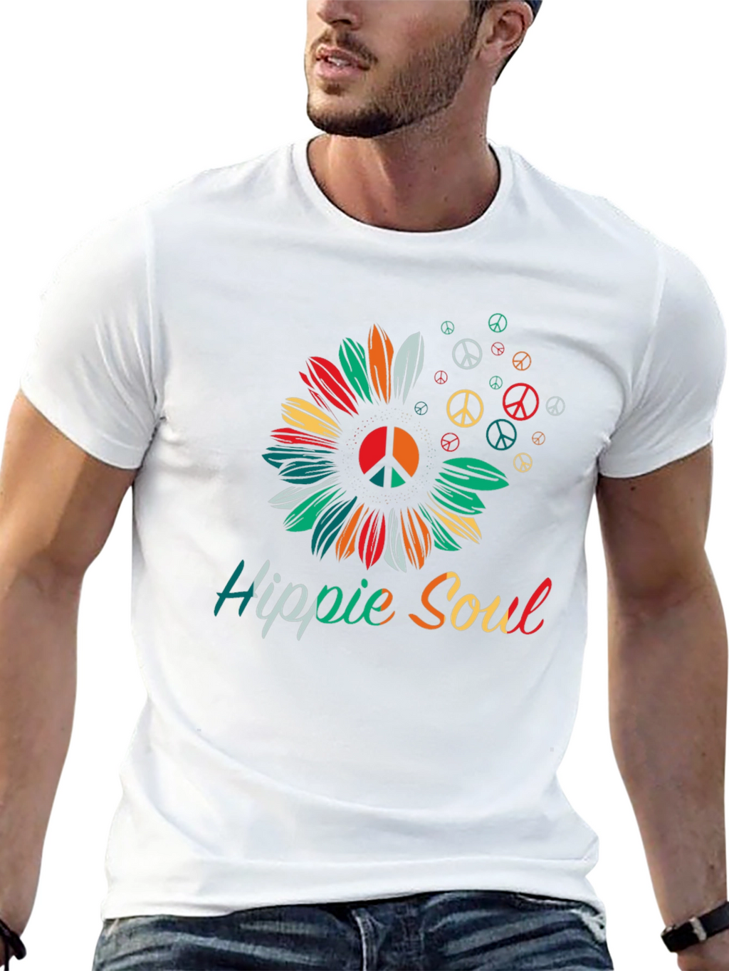 Hippie Soul T-Shirt - Peace Symbol Sunflower Graphic Tee