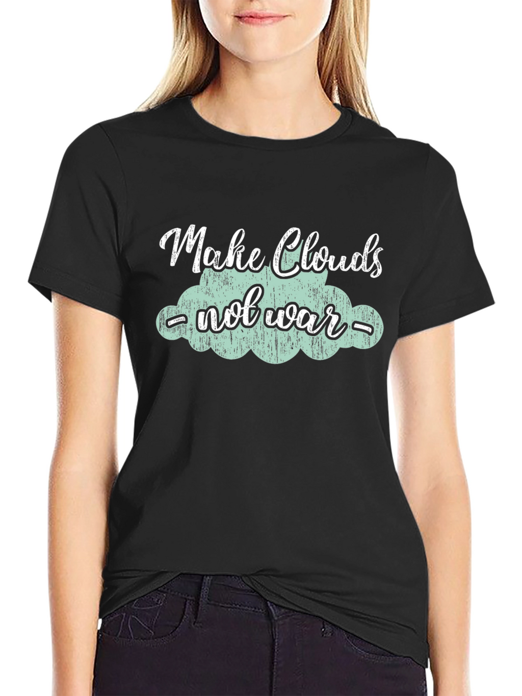 Make Clouds Not War Black Graphic Tee