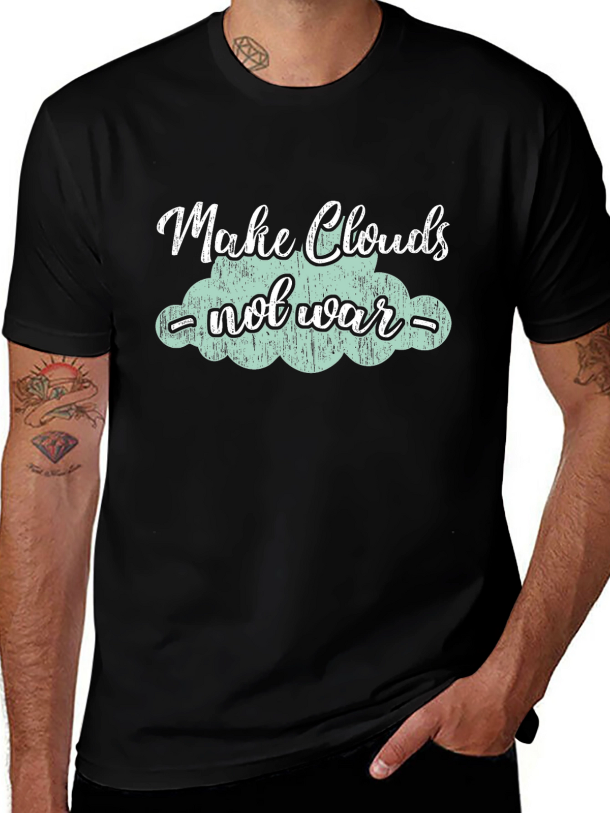 Make Clouds Not War Black Graphic Tee