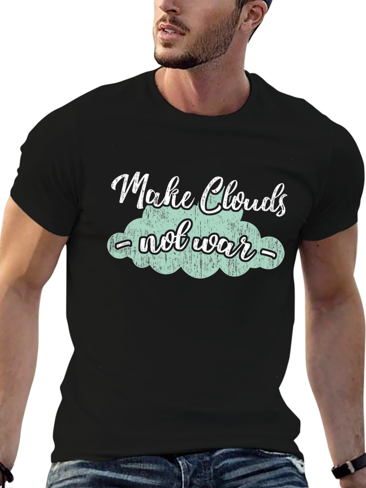 Make Clouds Not War Black Graphic Tee
