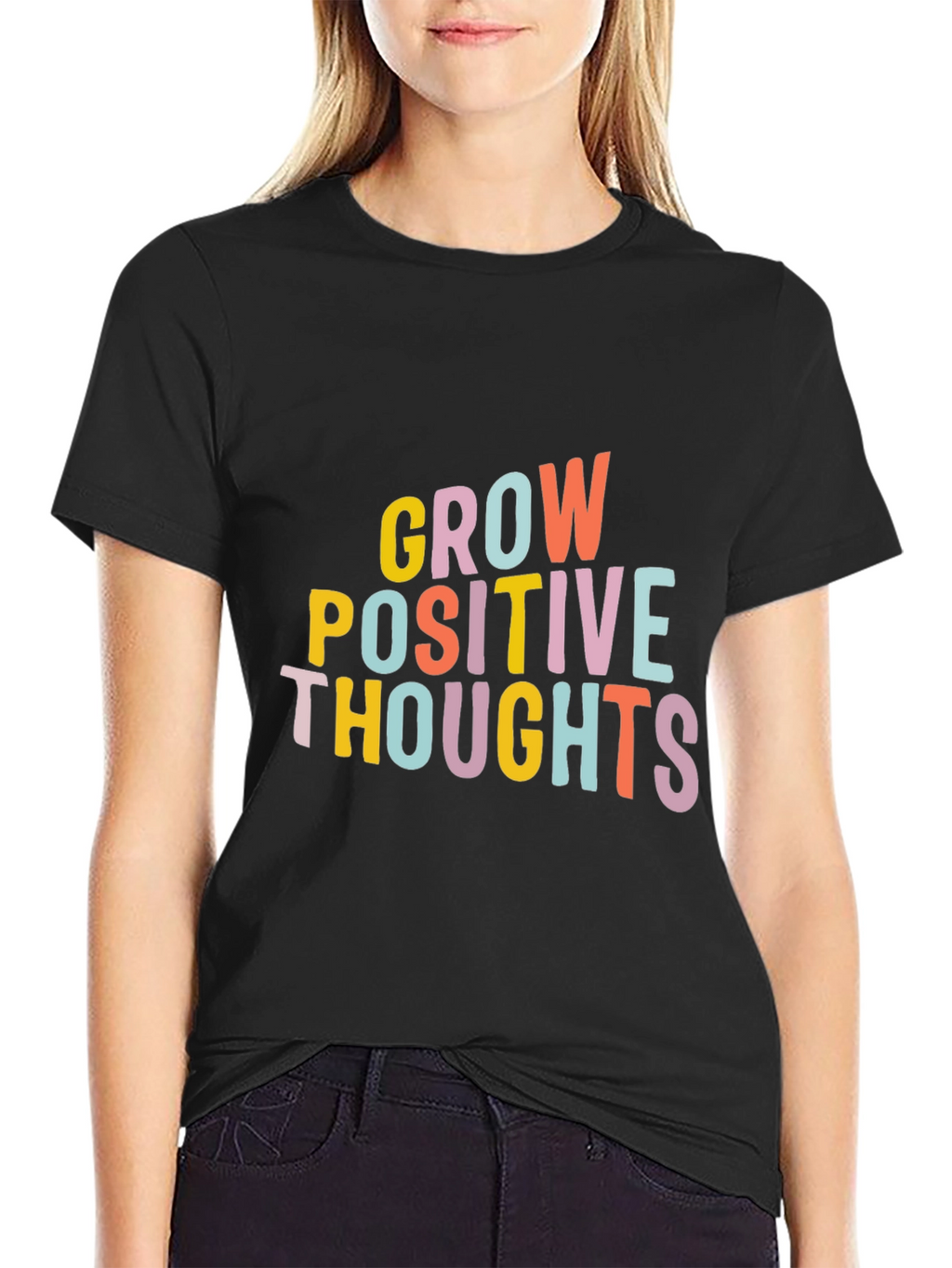 Grow Positive Thoughts Black Graphic Tee