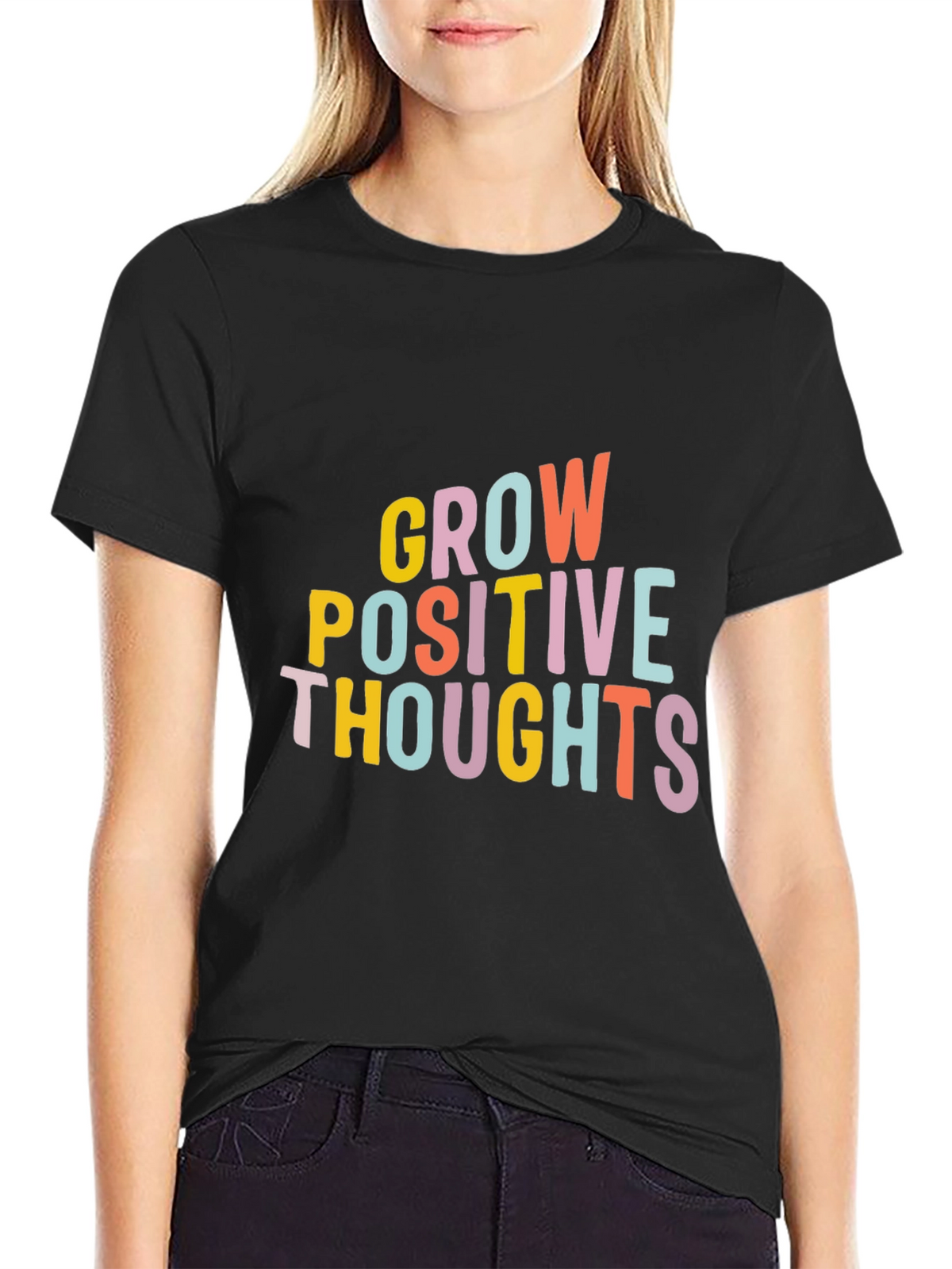 Grow Positive Thoughts Black Graphic Tee