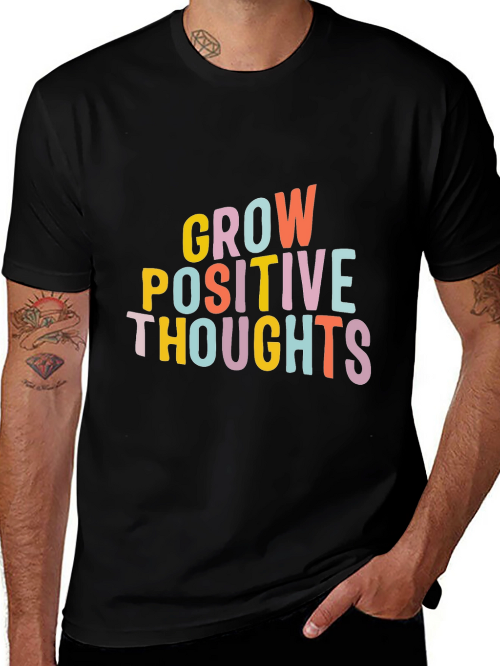 Grow Positive Thoughts Black Graphic Tee