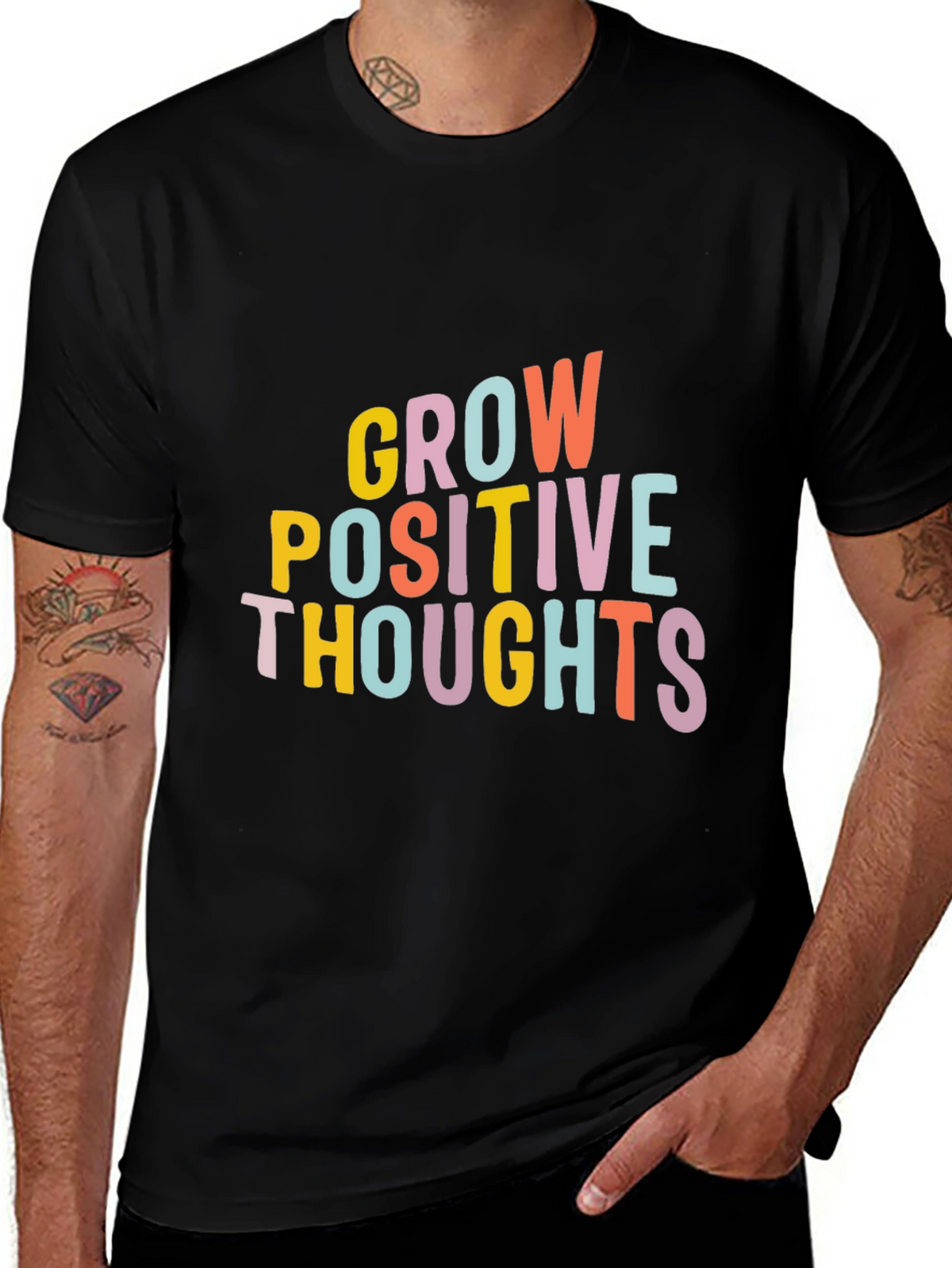 Grow Positive Thoughts Black Graphic Tee