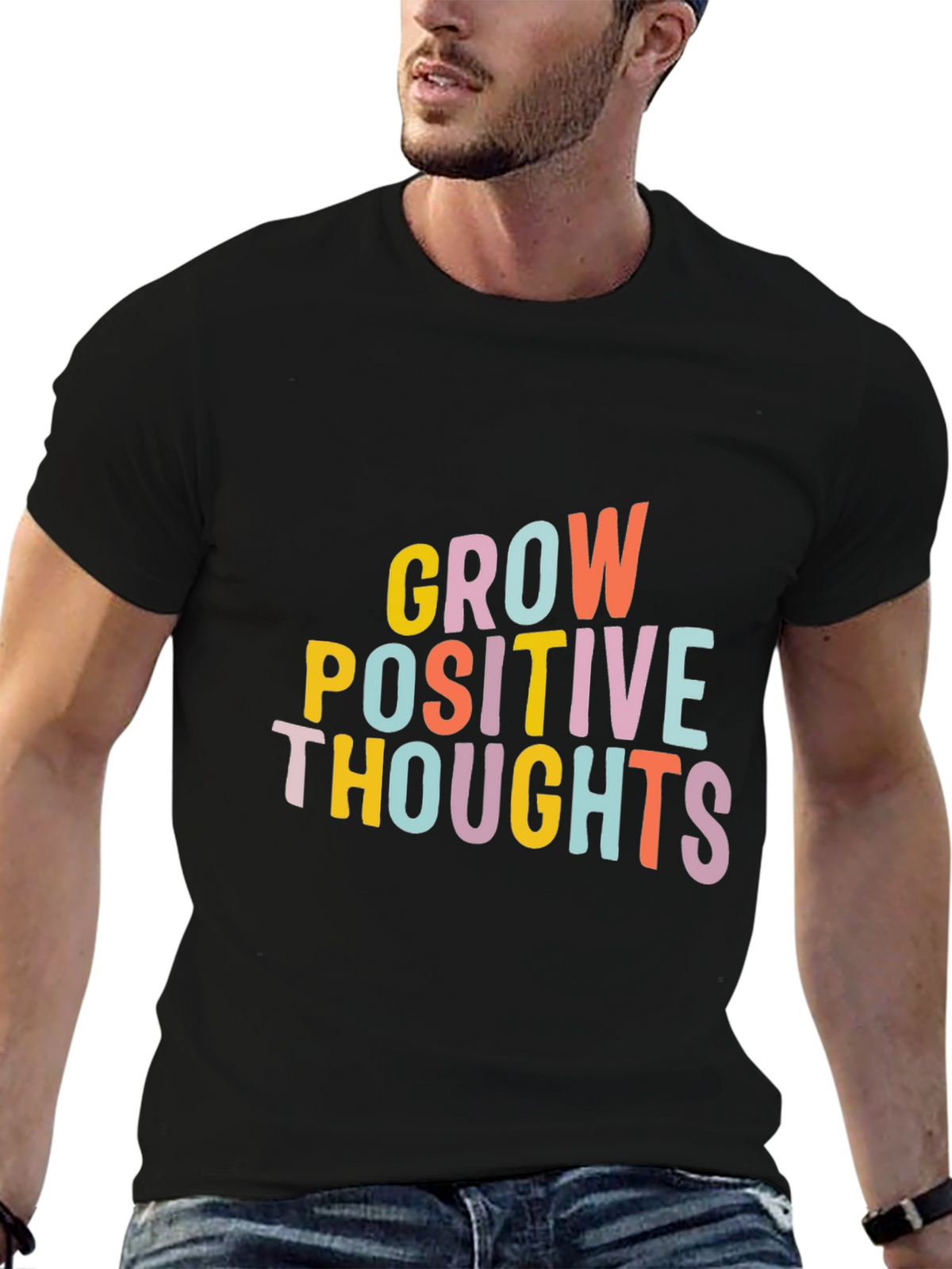 Grow Positive Thoughts Black Graphic Tee