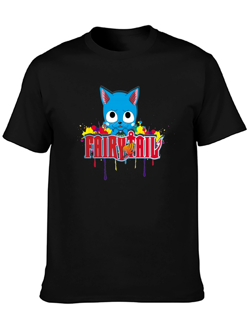 Fairy Tail Happy Anime T-Shirt - Black