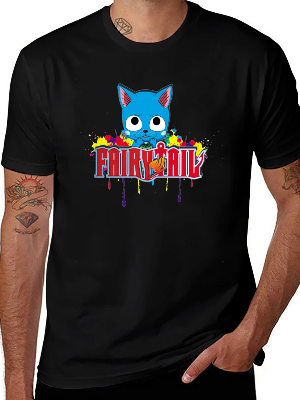 Fairy Tail Happy Anime T-Shirt - Black