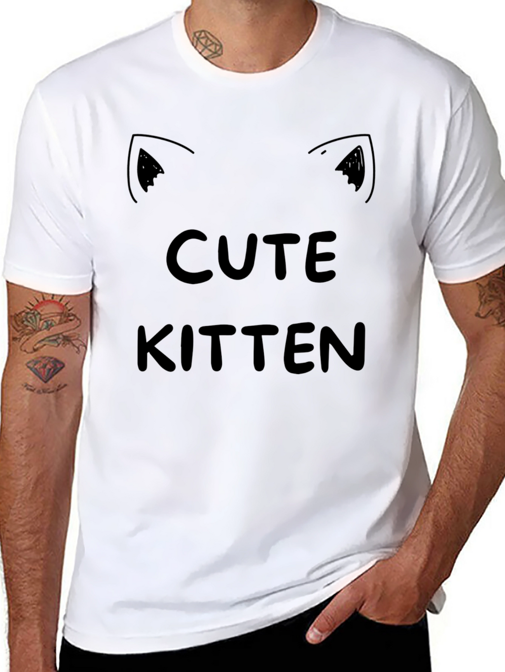 Cute Kitten Graphic Tee - Black Cotton T-Shirt