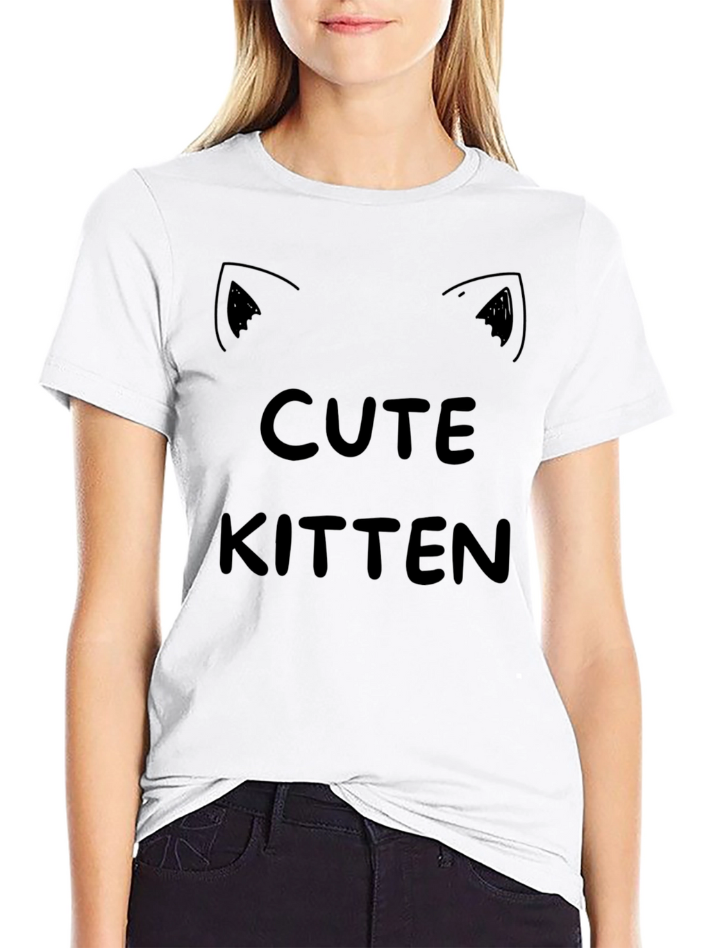 Cute Kitten Graphic Tee - Black Cotton T-Shirt