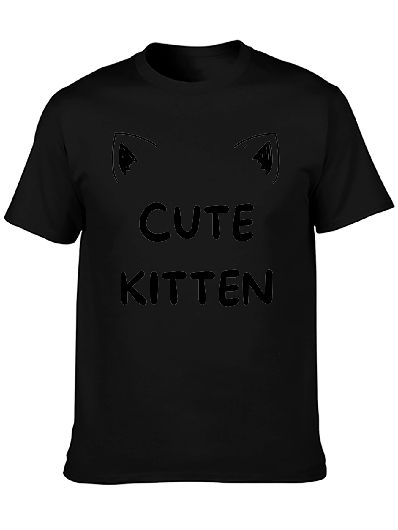 Cute Kitten Graphic Tee - Black Cotton T-Shirt