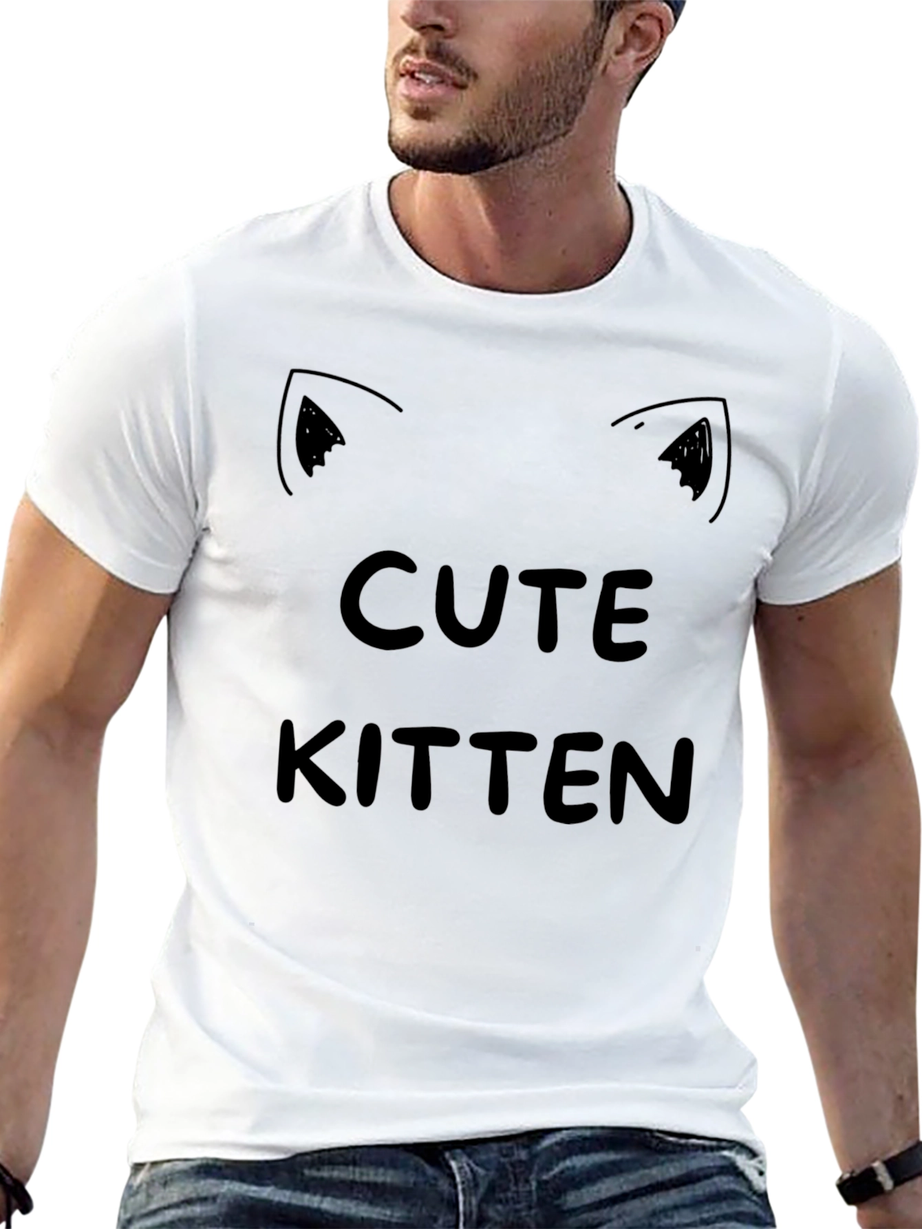 Cute Kitten Graphic Tee - Black Cotton T-Shirt