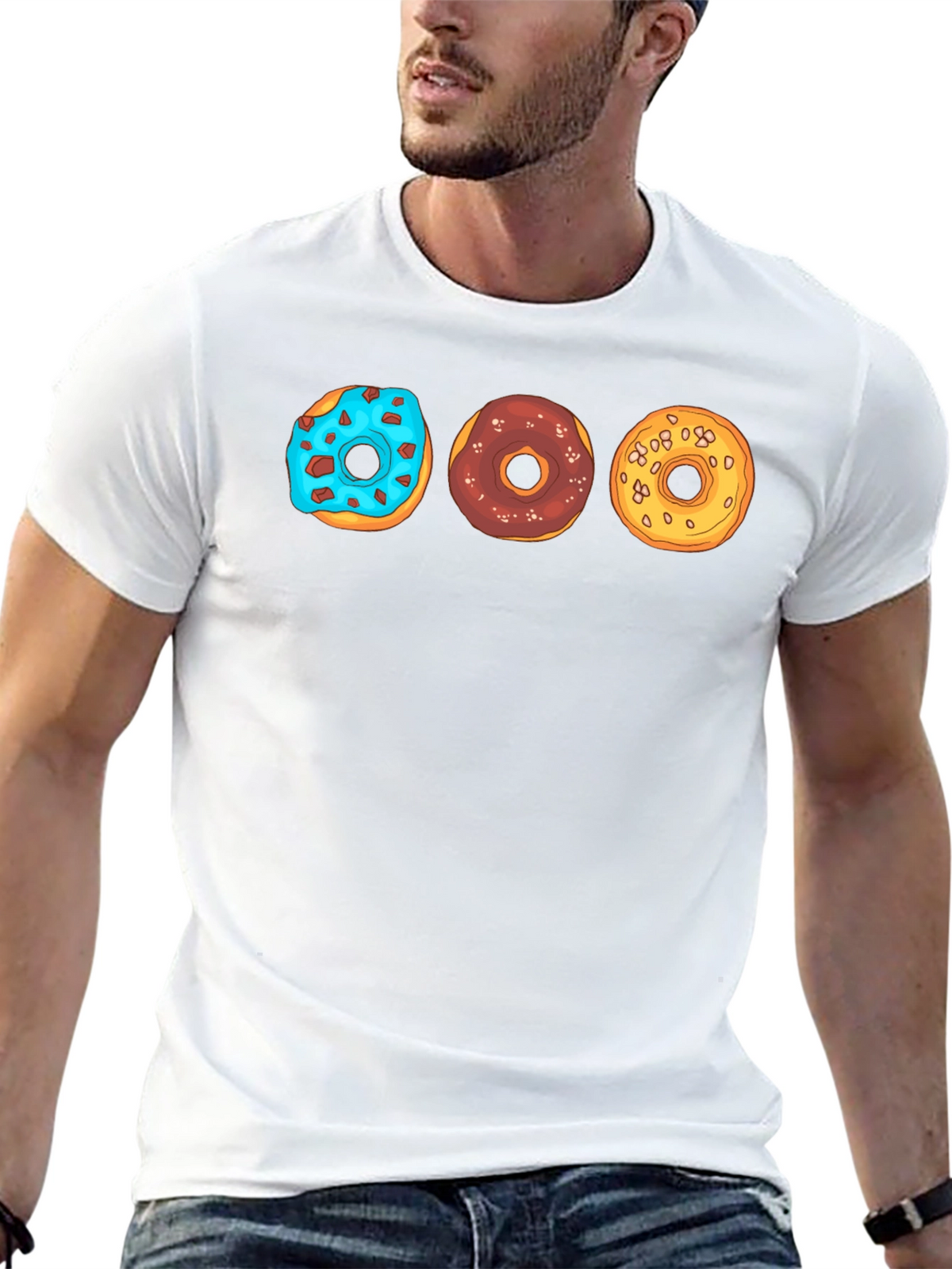 Donut Trio Graphic Tee - Soft Black Cotton T-Shirt
