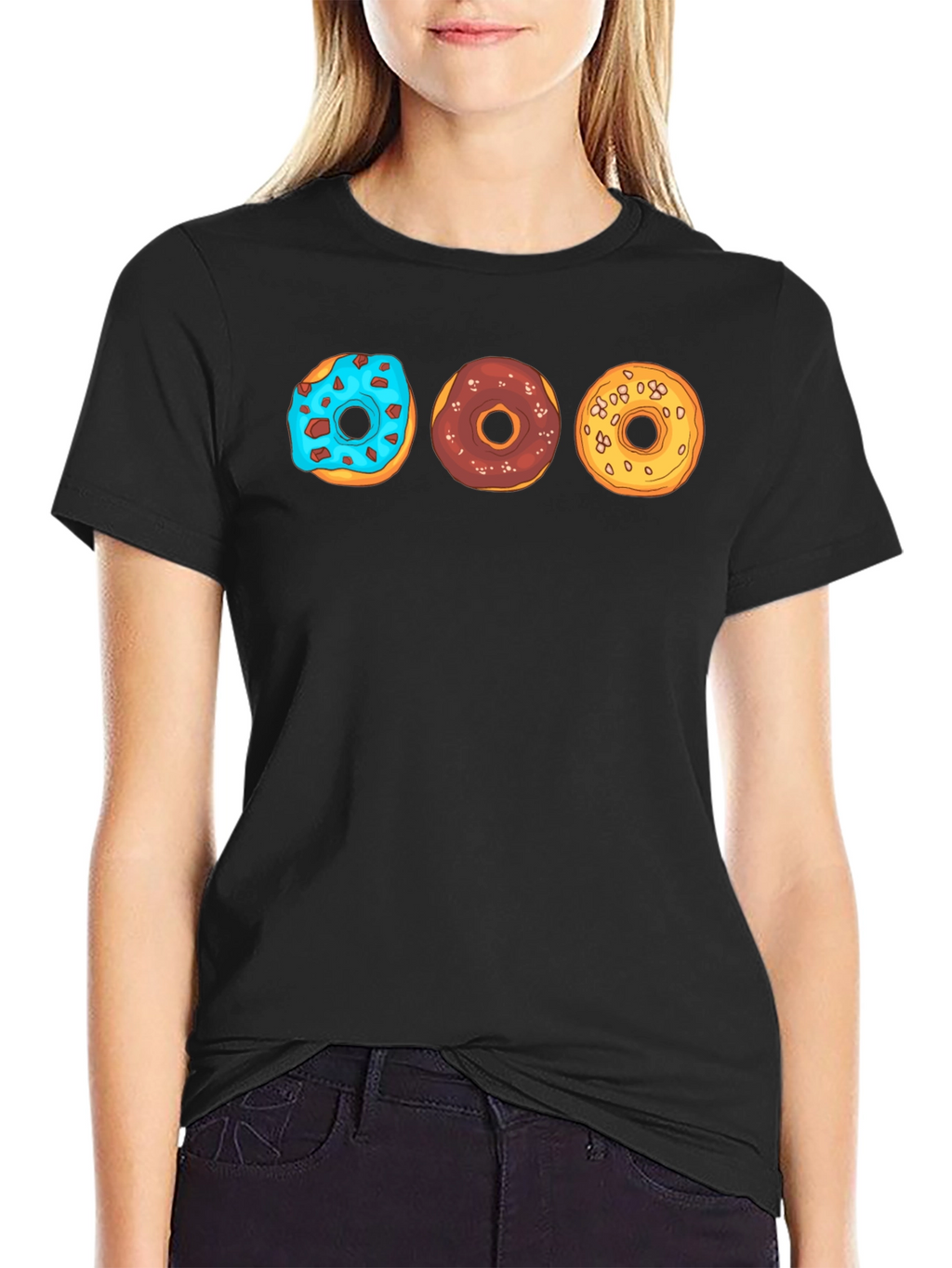 Donut Trio Graphic Tee - Soft Black Cotton T-Shirt