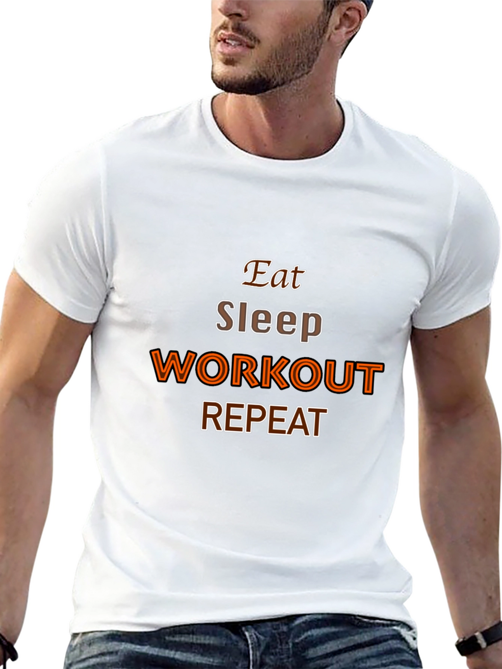 Eat Sleep Workout Repeat Black Graphic Tee