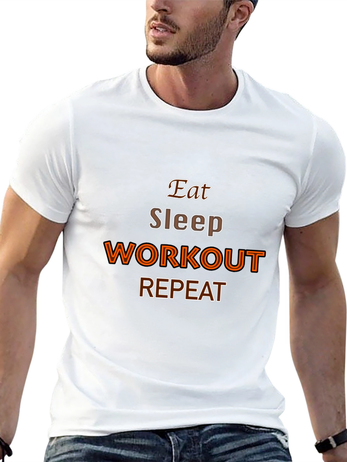 Eat Sleep Workout Repeat Black Graphic Tee