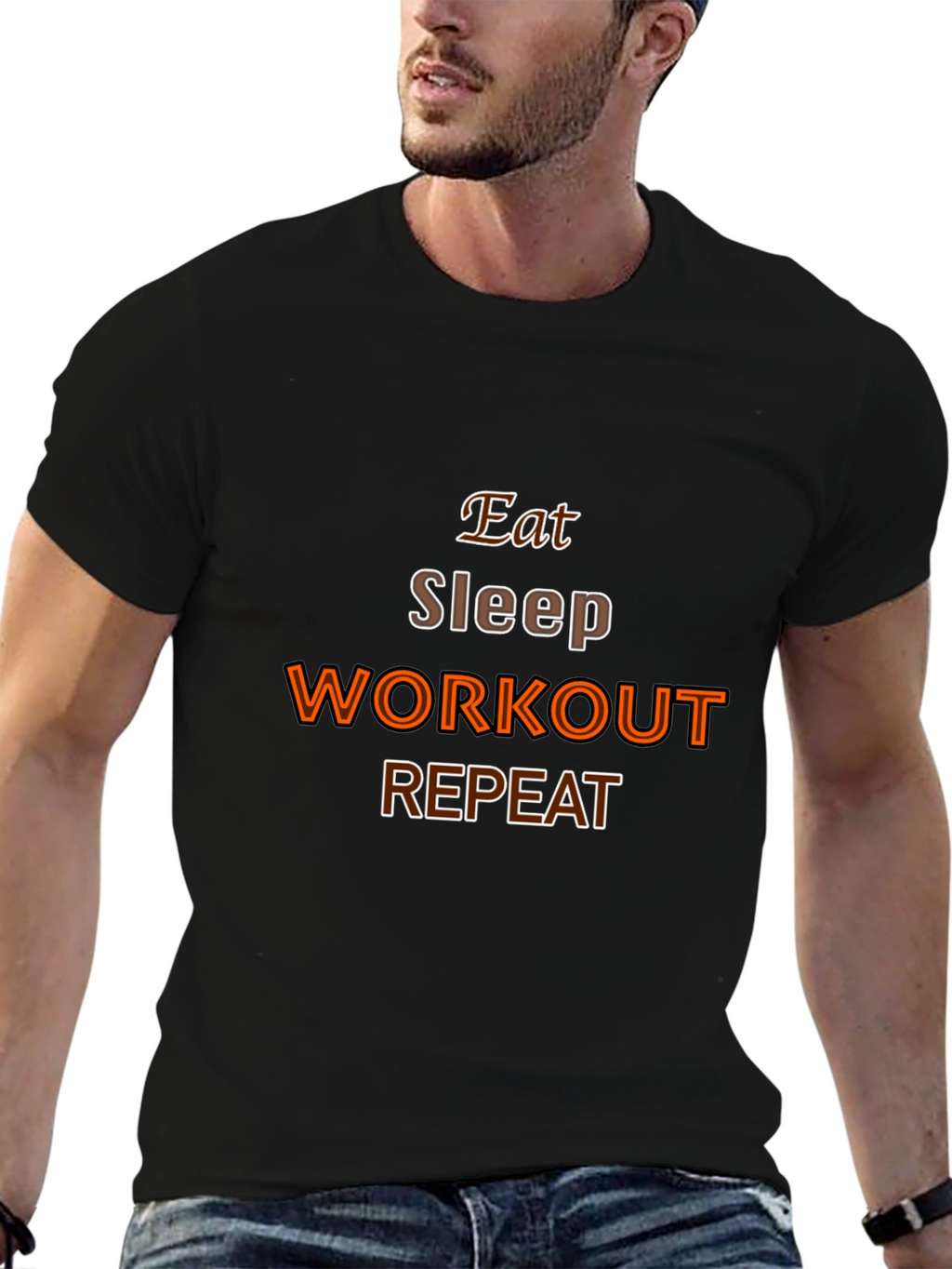 Eat Sleep Workout Repeat Black Graphic Tee