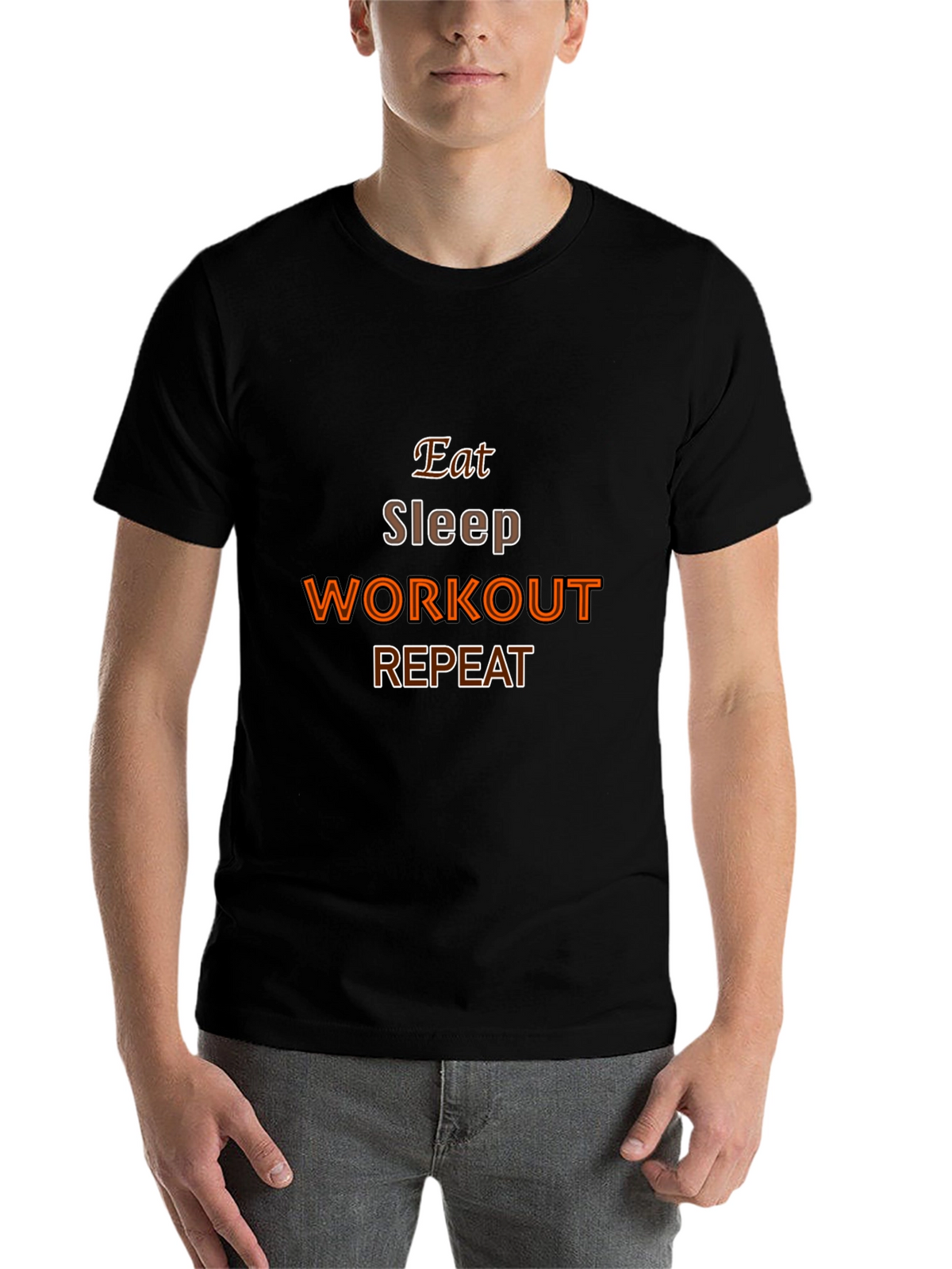 Eat Sleep Workout Repeat Black Graphic Tee
