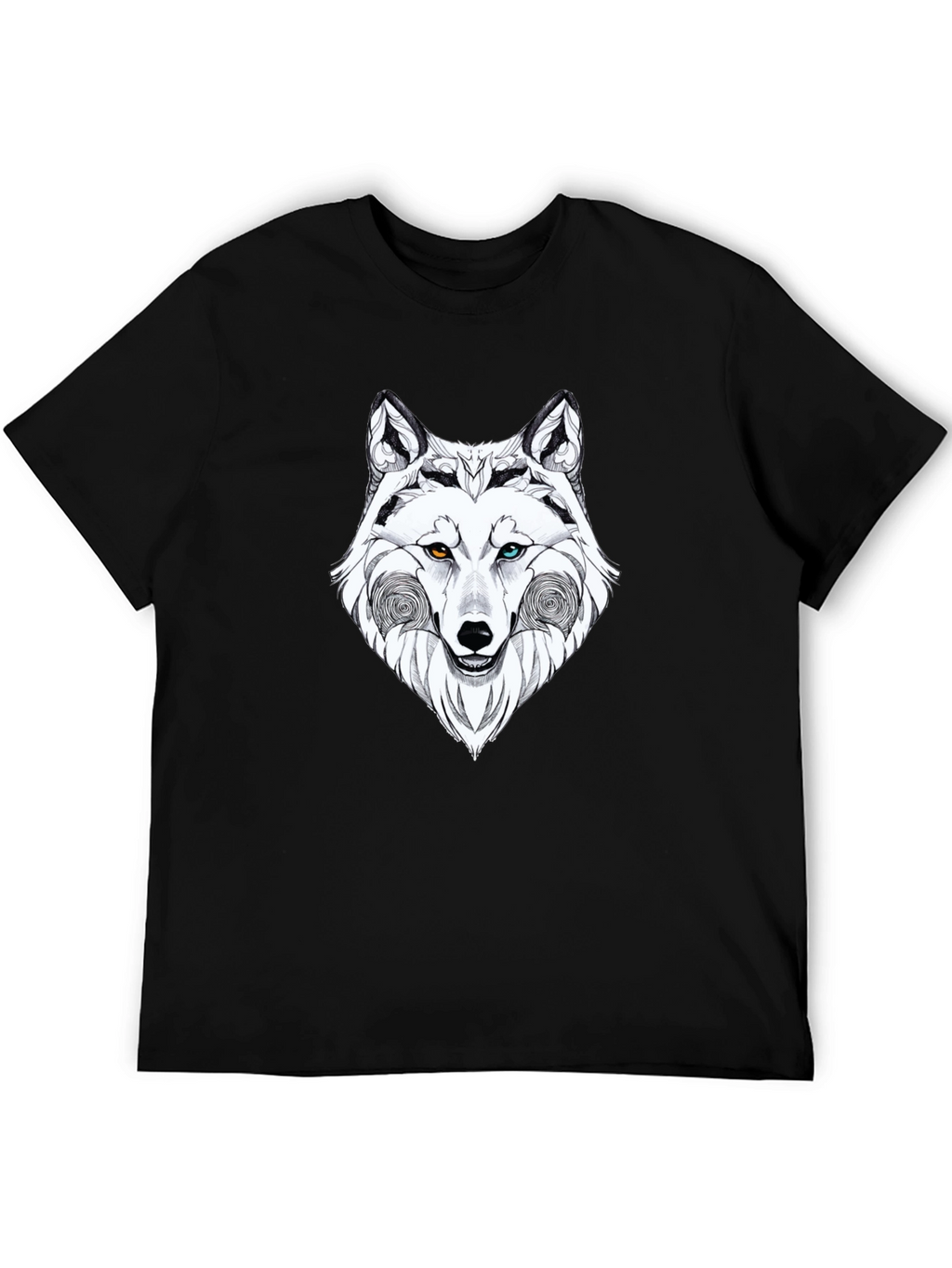 Wolf Graphic Black T-Shirt - Heterochromia Eyes