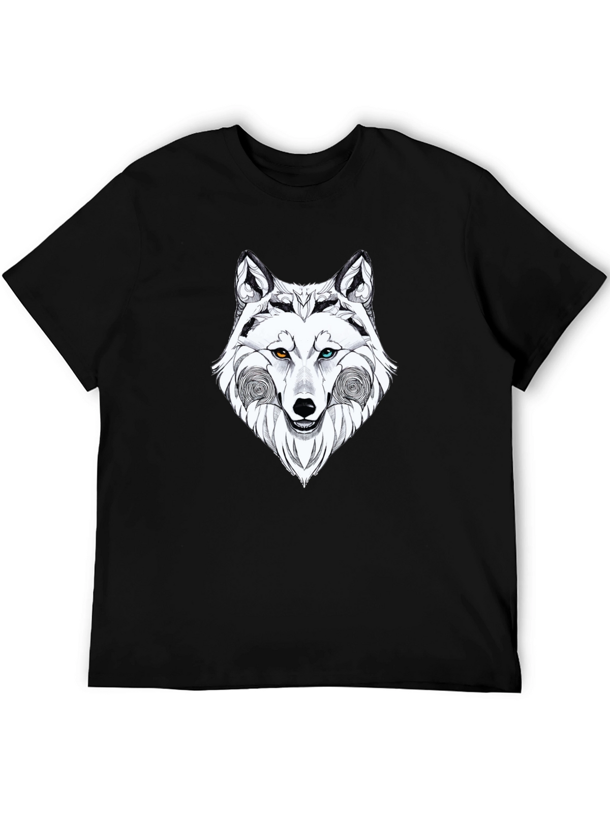 Wolf Graphic Black T-Shirt - Heterochromia Eyes