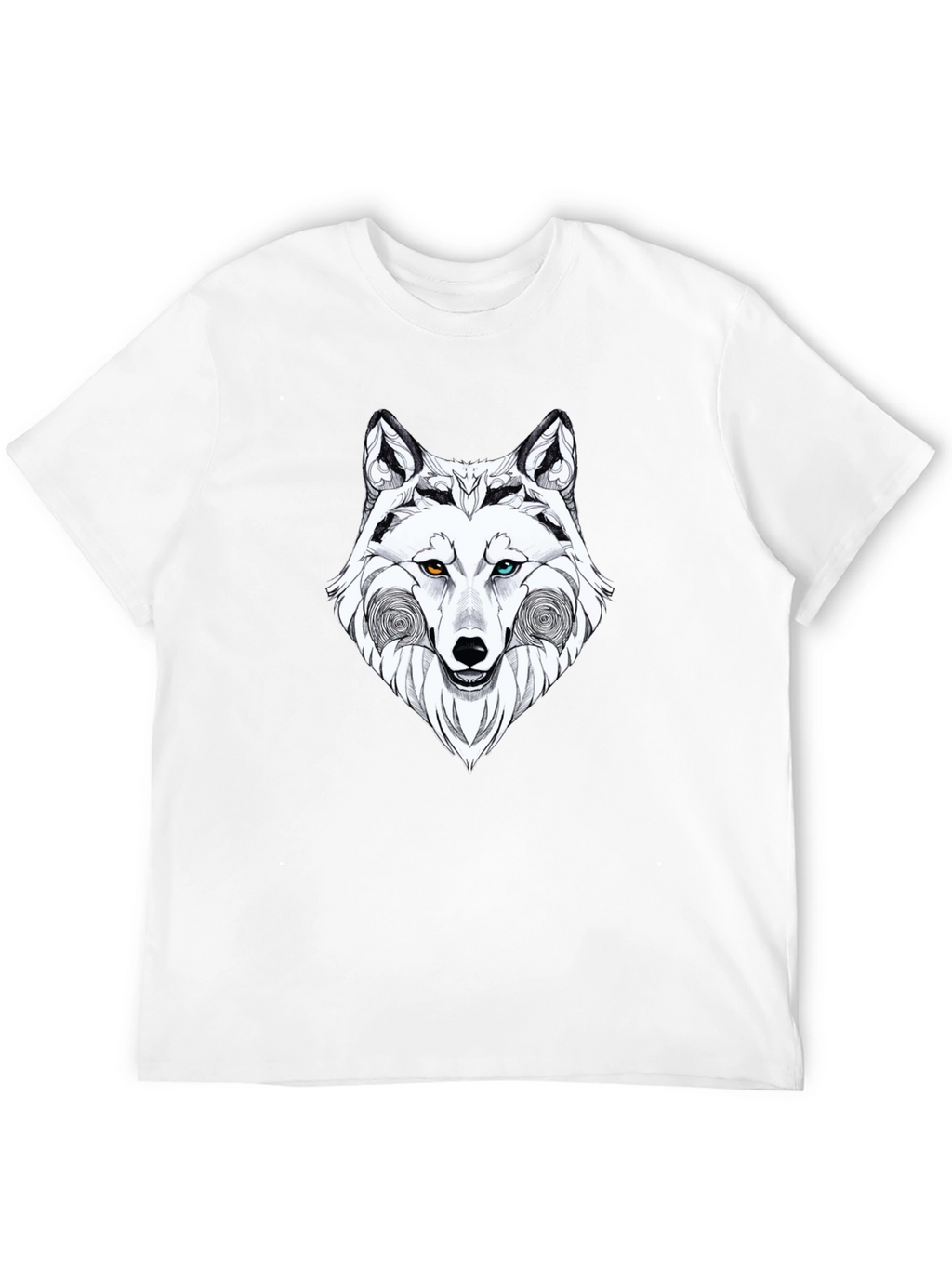 Wolf Graphic Black T-Shirt - Heterochromia Eyes