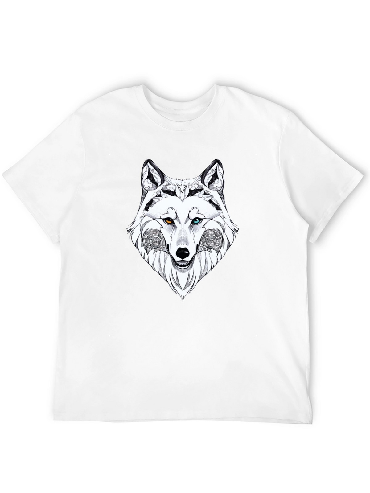 Wolf Graphic Black T-Shirt - Heterochromia Eyes