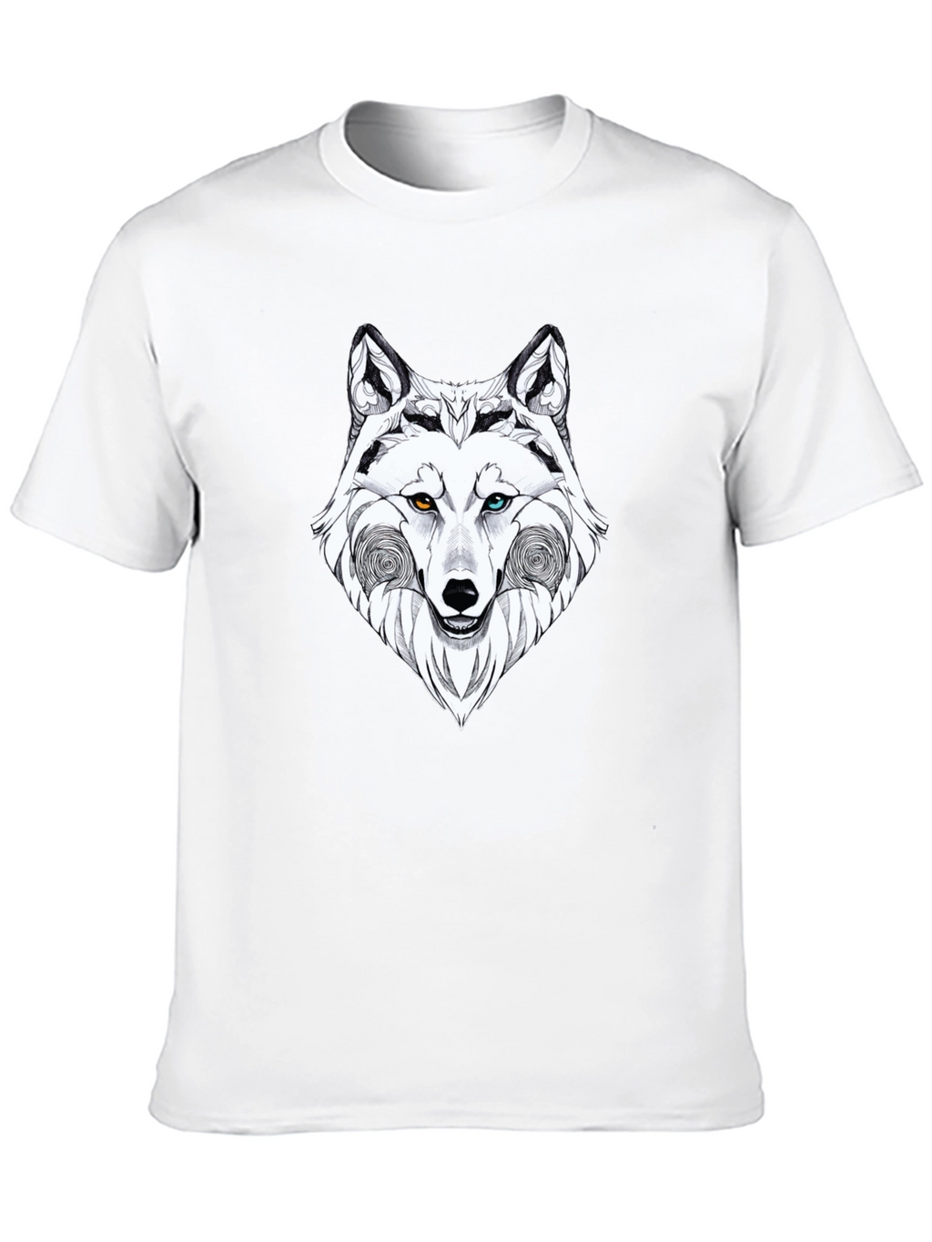 Wolf Graphic Black T-Shirt - Heterochromia Eyes