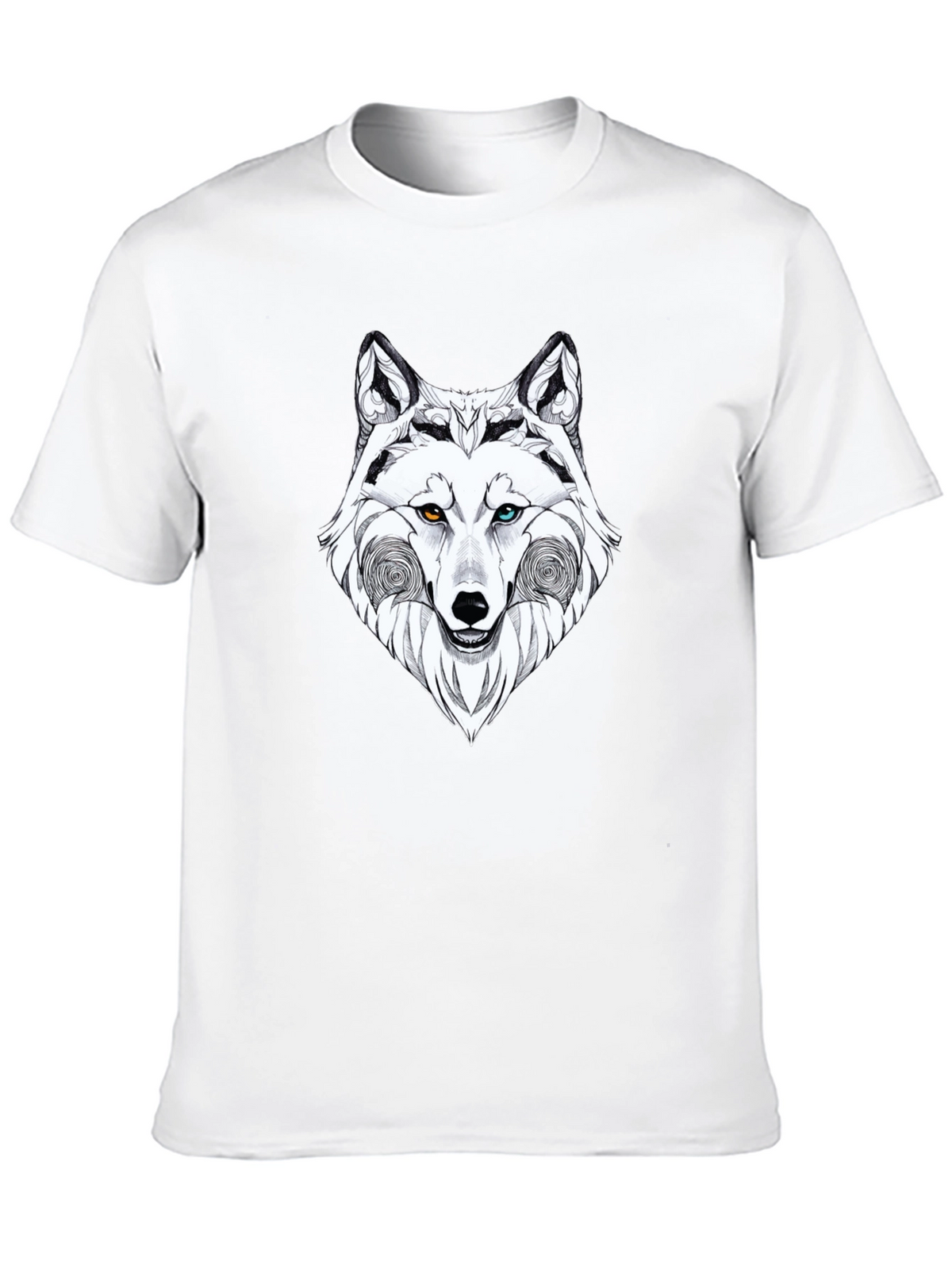 Wolf Graphic Black T-Shirt - Heterochromia Eyes