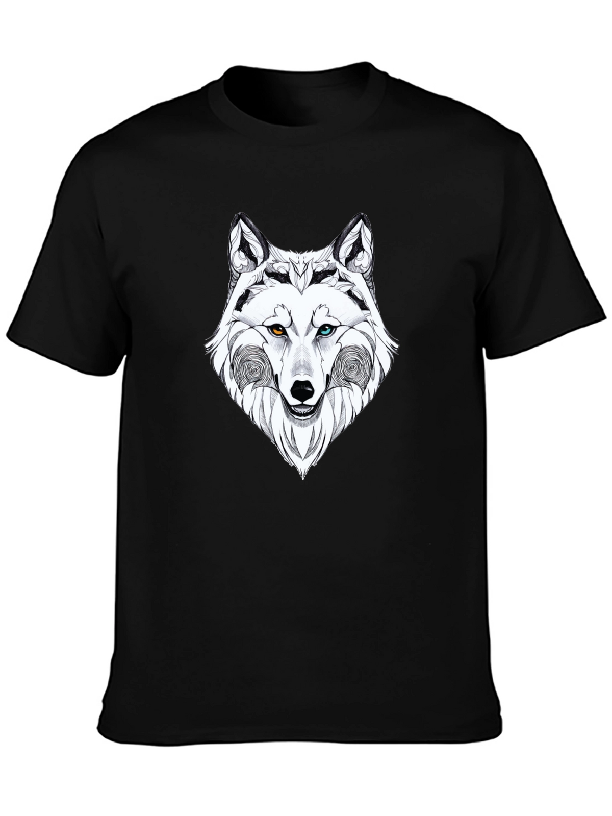 Wolf Graphic Black T-Shirt - Heterochromia Eyes