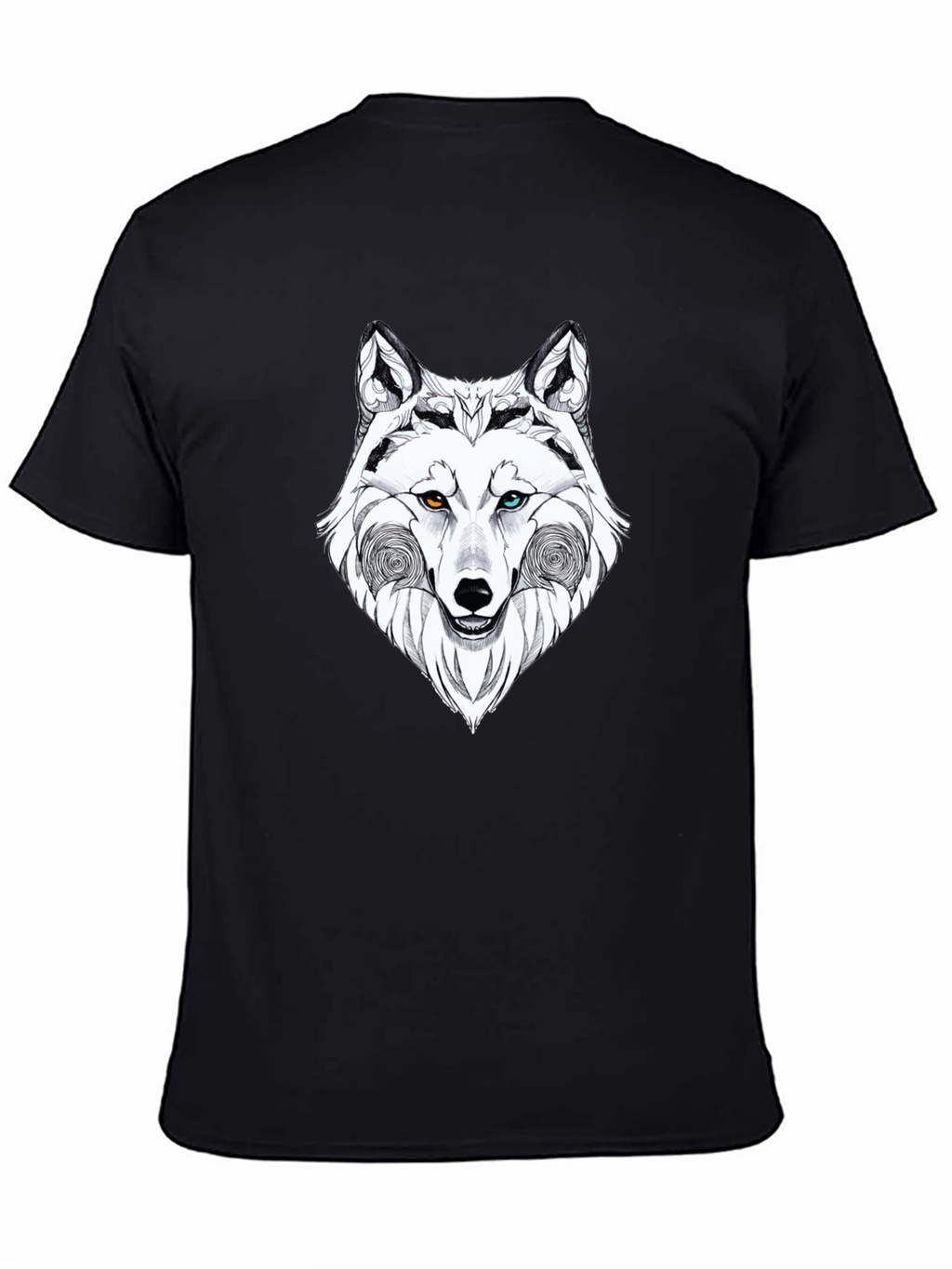 Wolf Graphic Black T-Shirt - Heterochromia Eyes