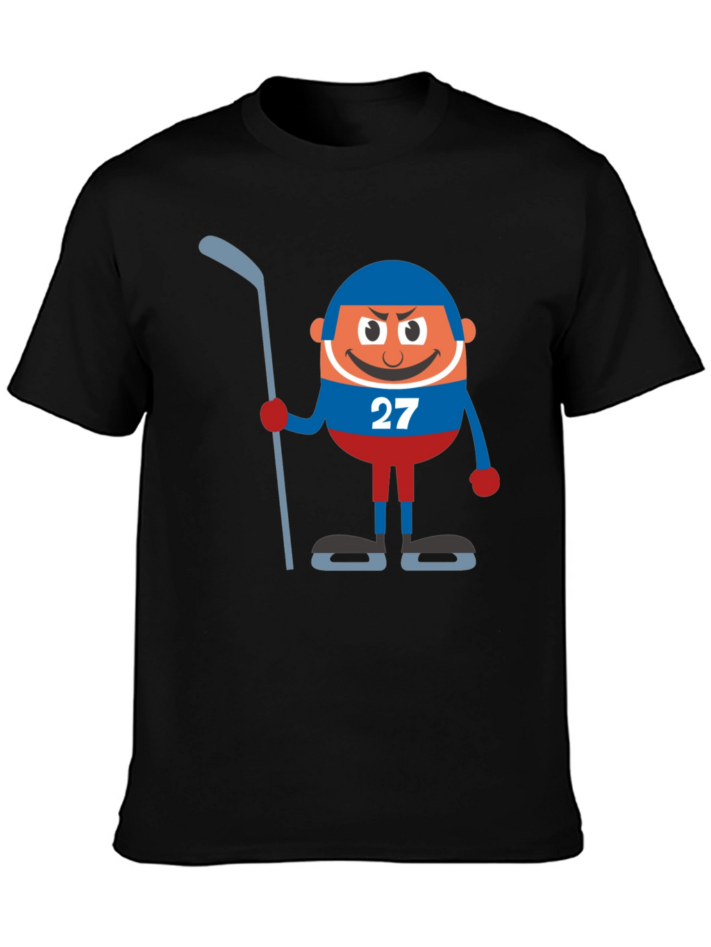 Hockey Cartoon Graphic Black T-Shirt