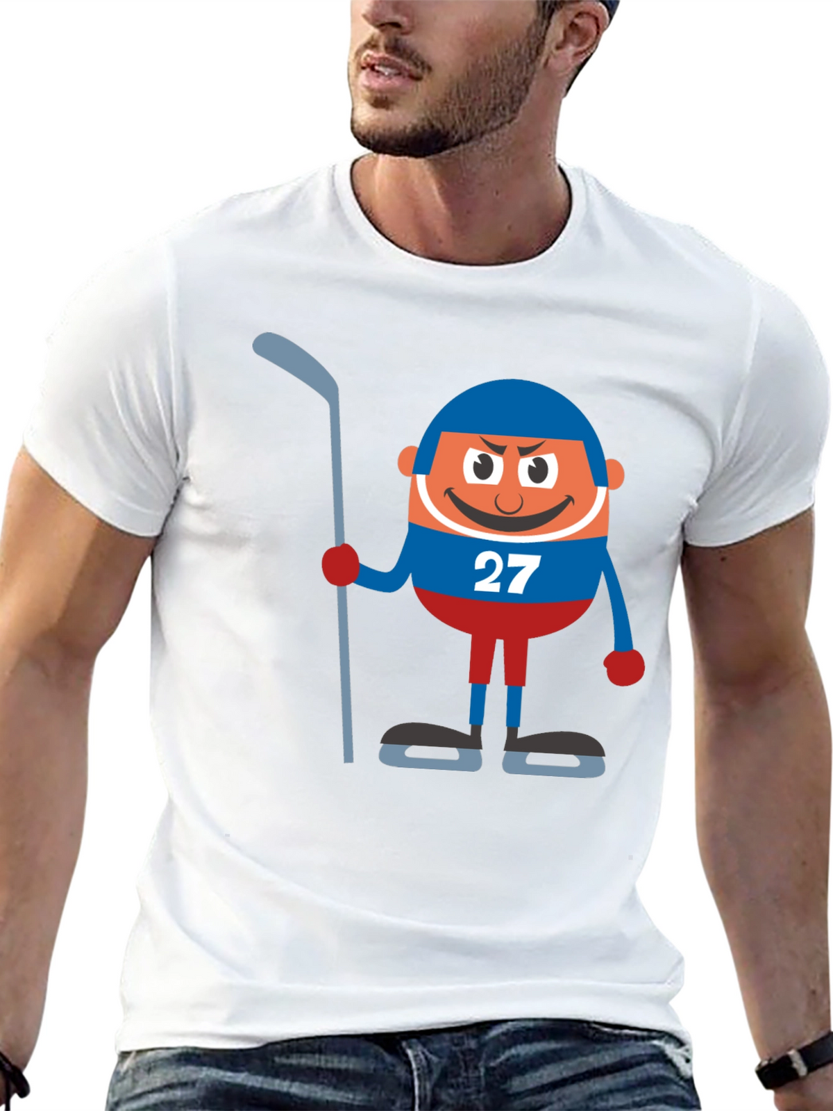 Hockey Cartoon Graphic Black T-Shirt