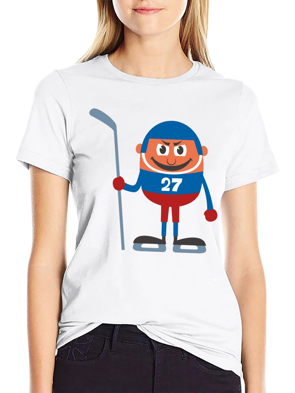 Hockey Cartoon Graphic Black T-Shirt
