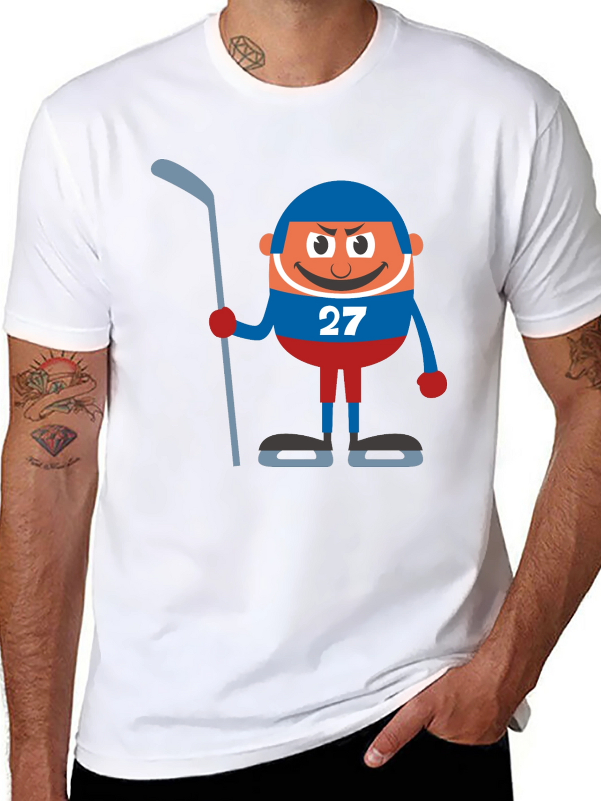 Hockey Cartoon Graphic Black T-Shirt