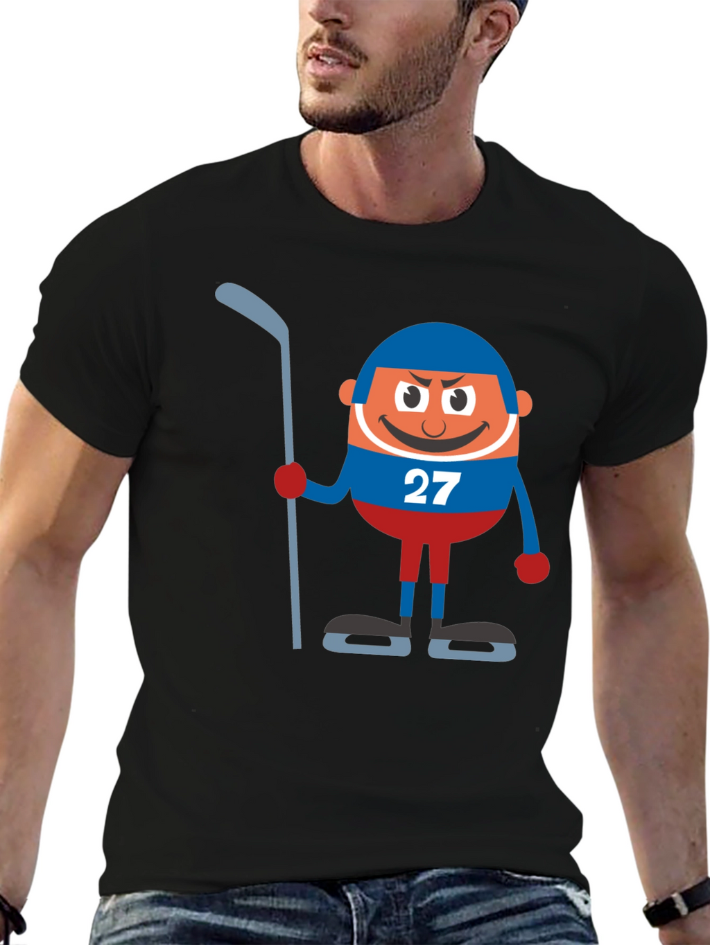 Hockey Cartoon Graphic Black T-Shirt