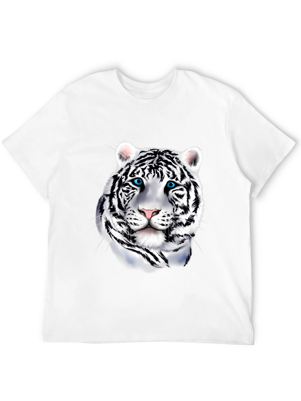 Mens Graphic Tee: Striking White Tiger Print