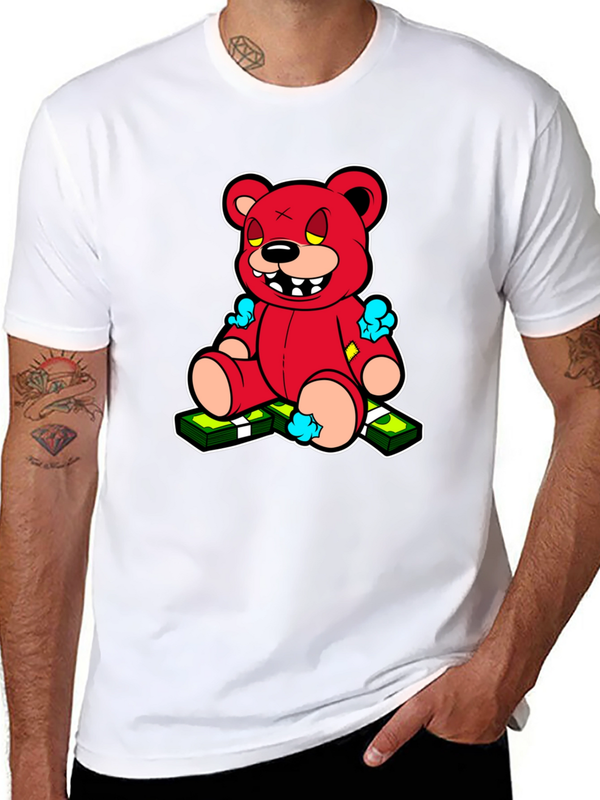 Cartoon Money Bear Black T-Shirt