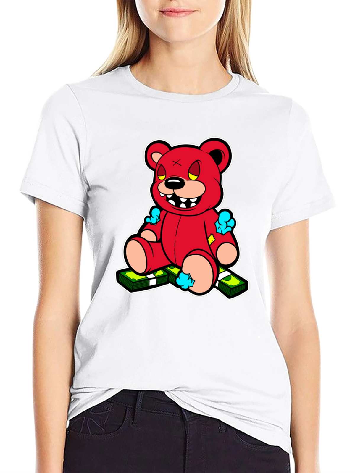 Cartoon Money Bear Black T-Shirt