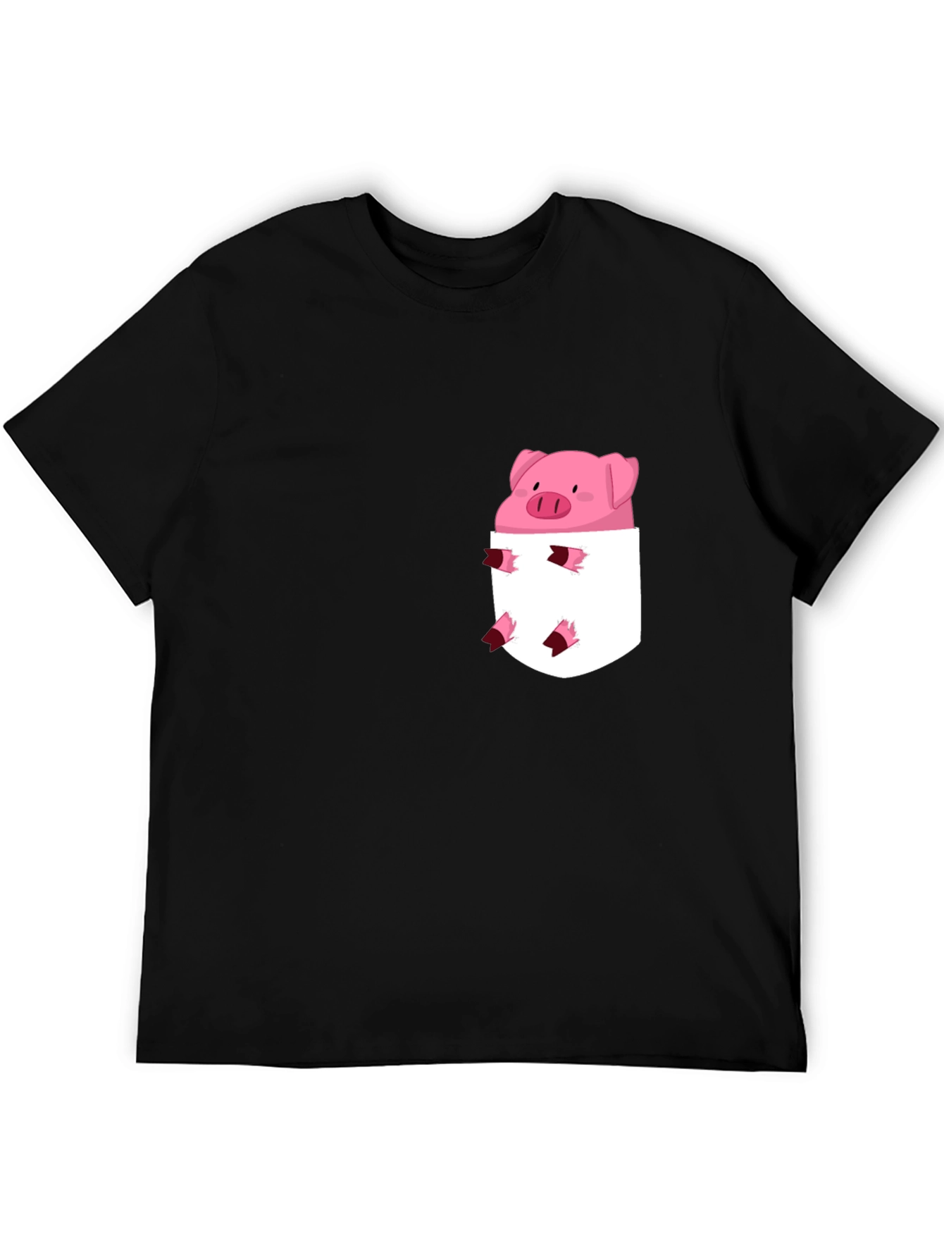 Cute Pig in Pocket Black T-Shirt
