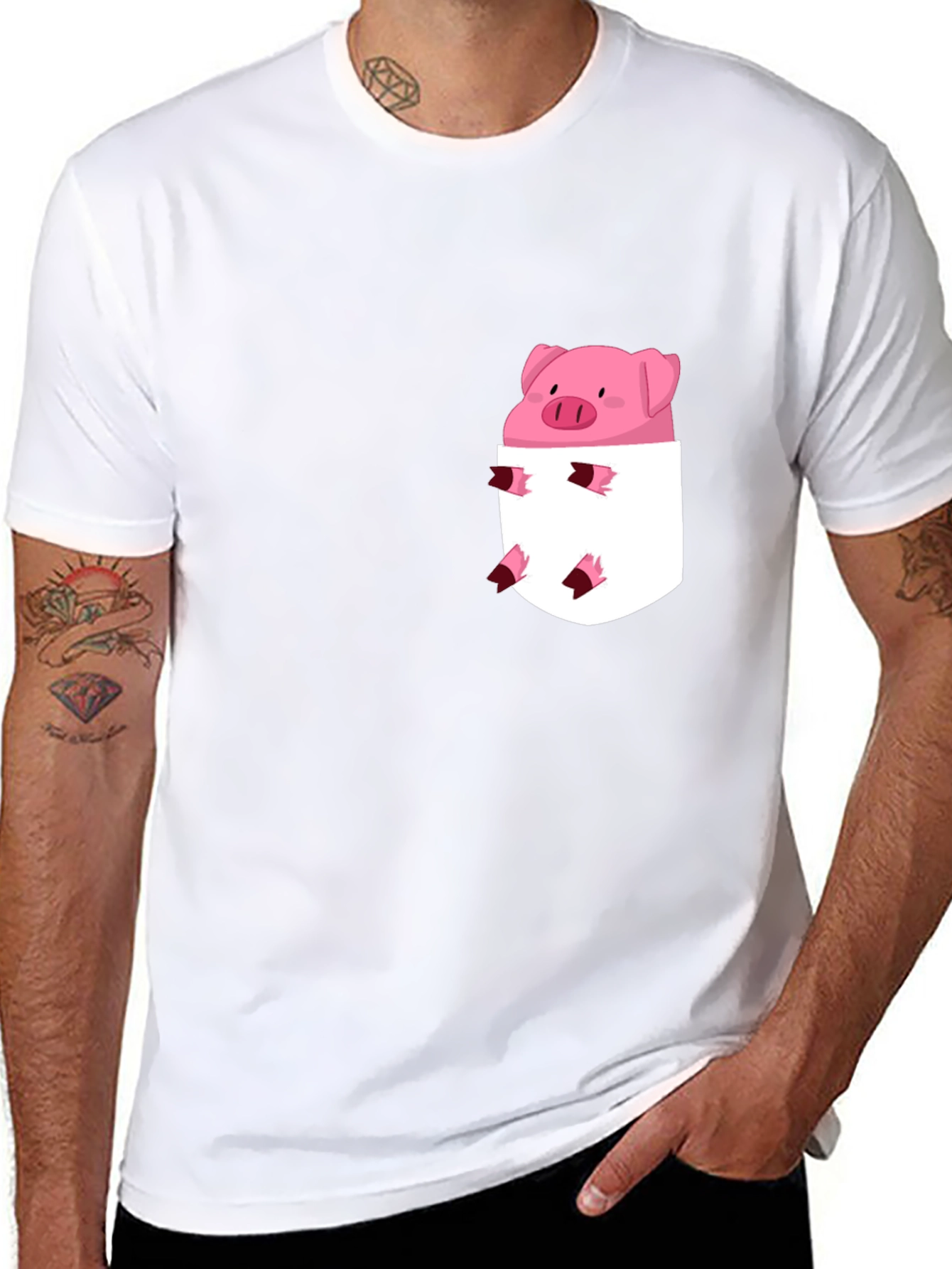 Cute Pig in Pocket Black T-Shirt