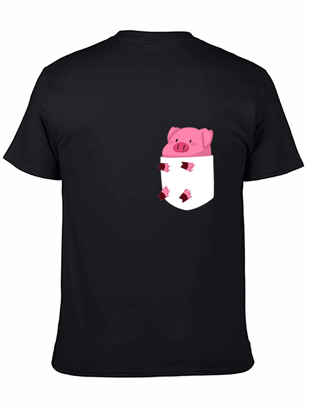 Cute Pig in Pocket Black T-Shirt
