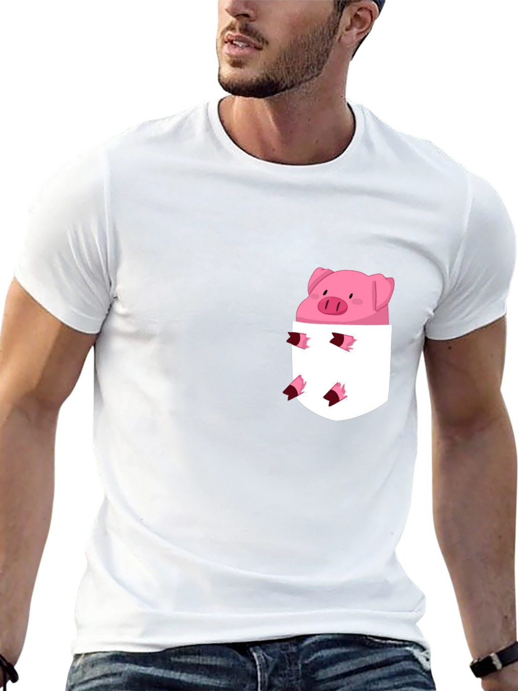 Cute Pig in Pocket Black T-Shirt