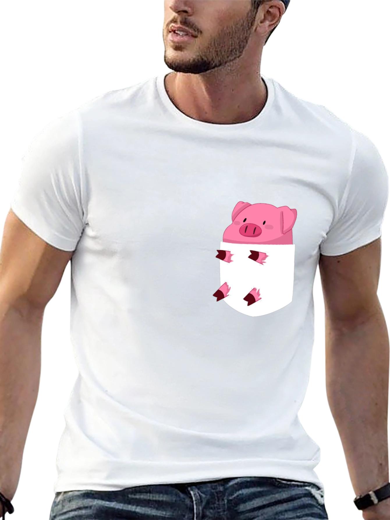 Cute Pig in Pocket Black T-Shirt