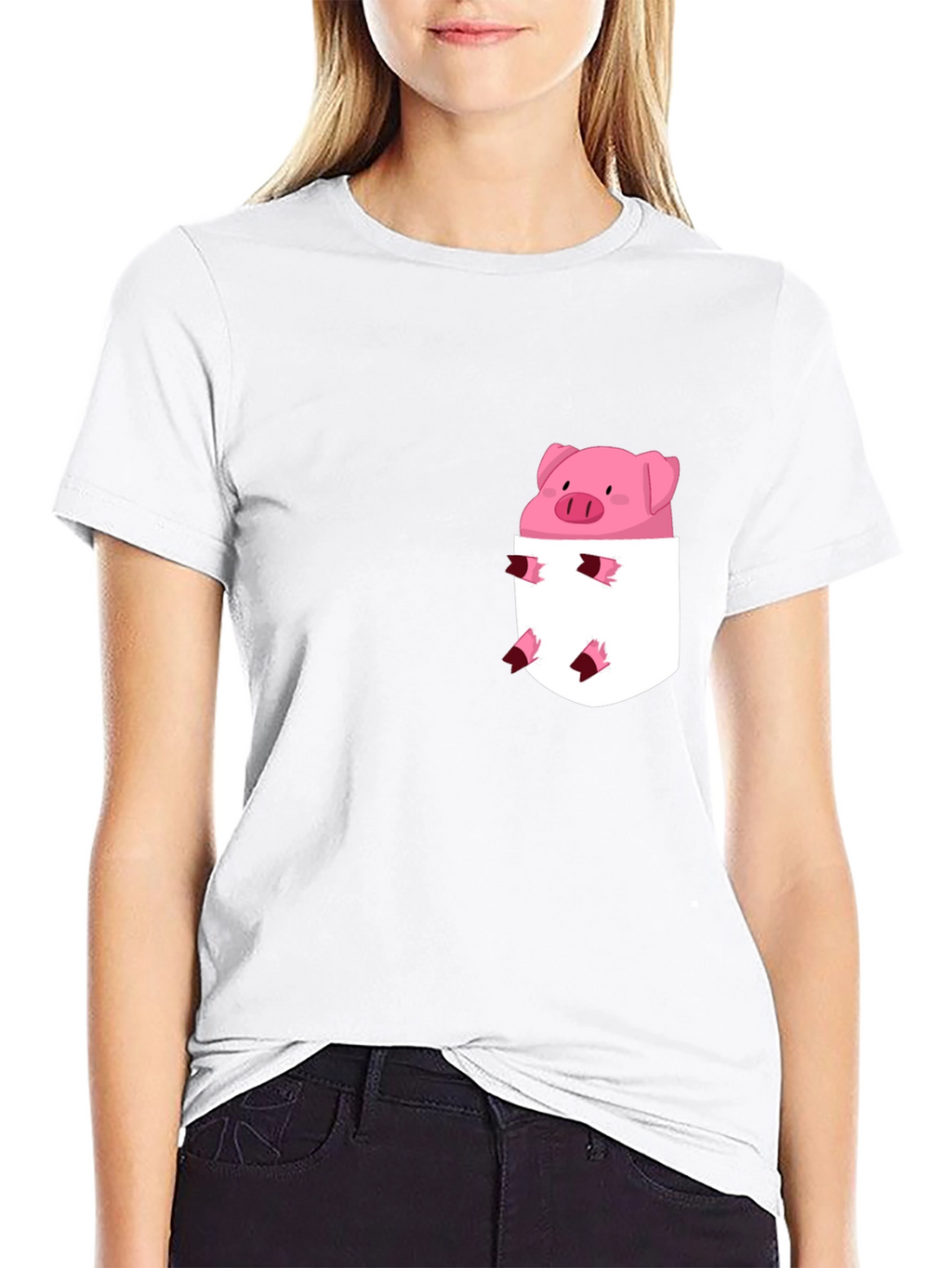 Cute Pig in Pocket Black T-Shirt