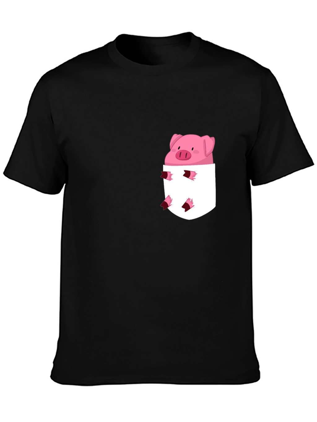 Cute Pig in Pocket Black T-Shirt