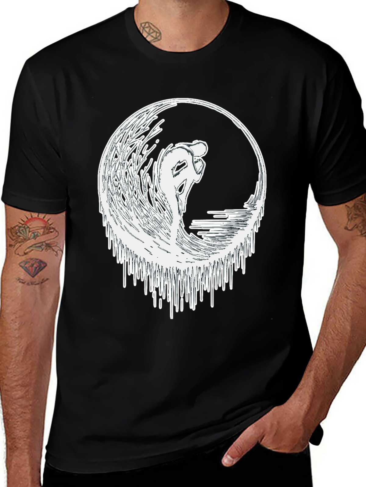 Surfing Wave Graphic Tee - Black