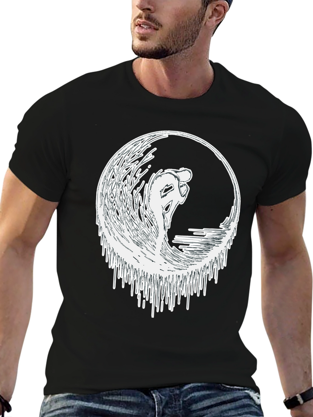 Surfing Wave Graphic Tee - Black