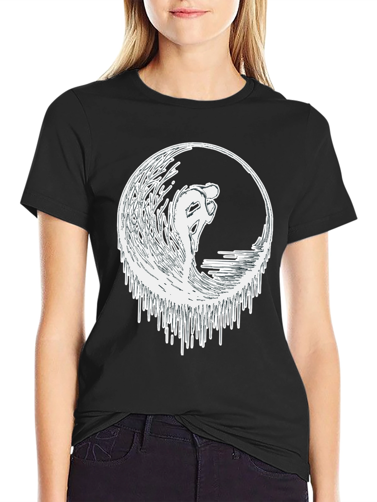 Surfing Wave Graphic Tee - Black
