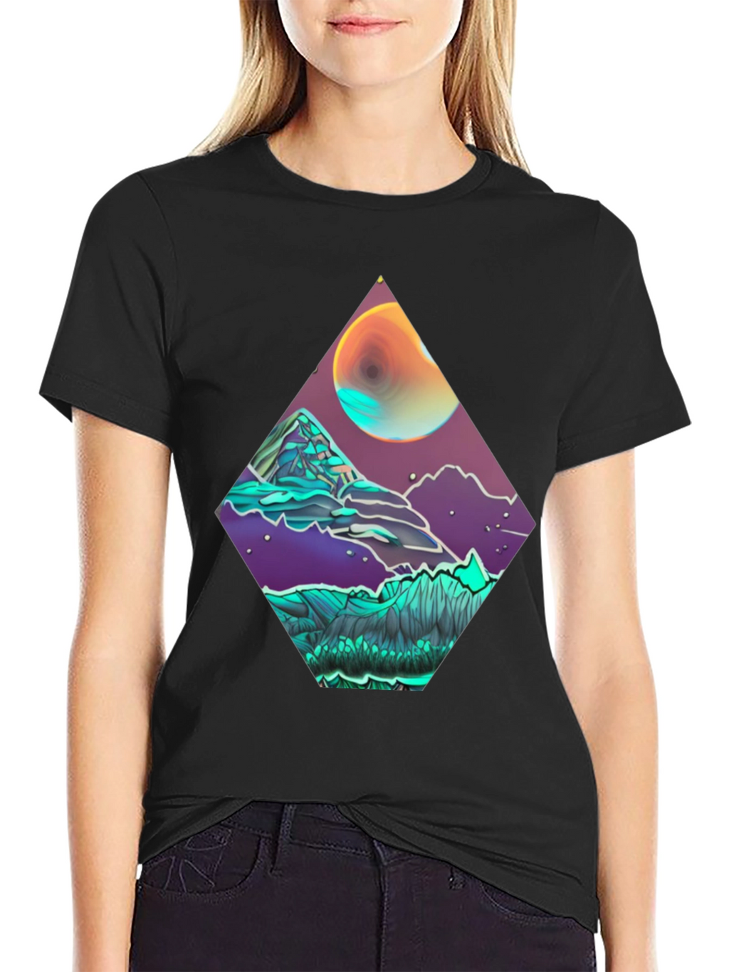 Geometric Moonscape Graphic Tee - Black
