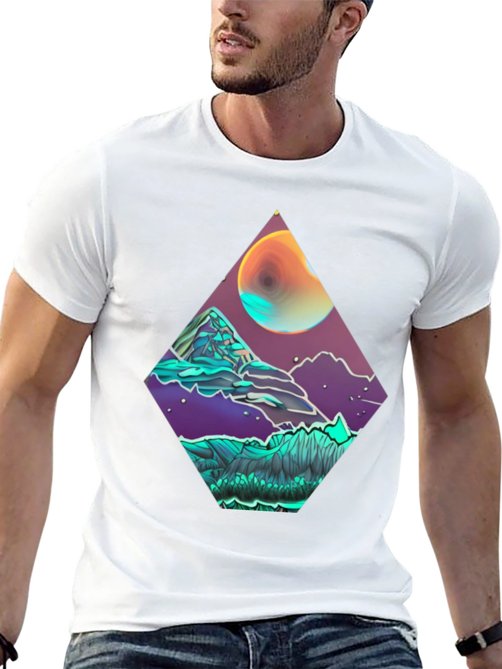 Geometric Moonscape Graphic Tee - Black
