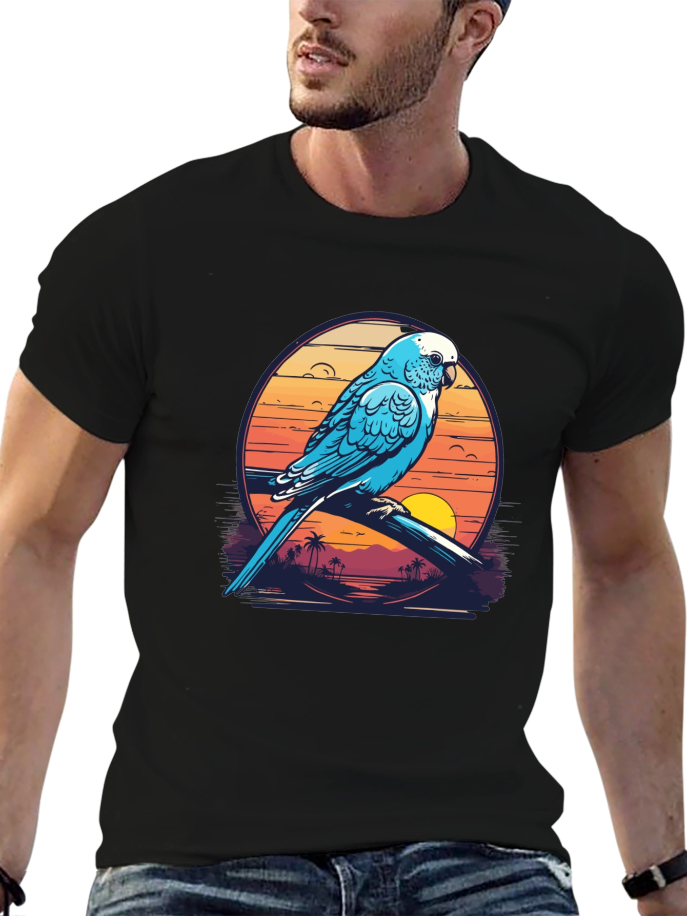 Tropical Parrot T-Shirt: Island Sunset Vibes